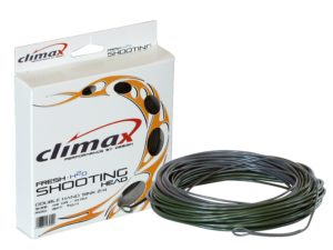 Climax Flyfishing Shooting Head Zweihand, grünbraun, Verpackung und Schnur